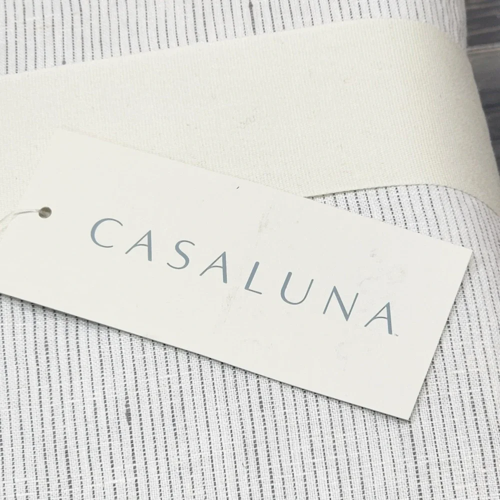 Casaluna 100% Linen 3pc Full Queen Duvet Cover Set White Gray Pinstripe